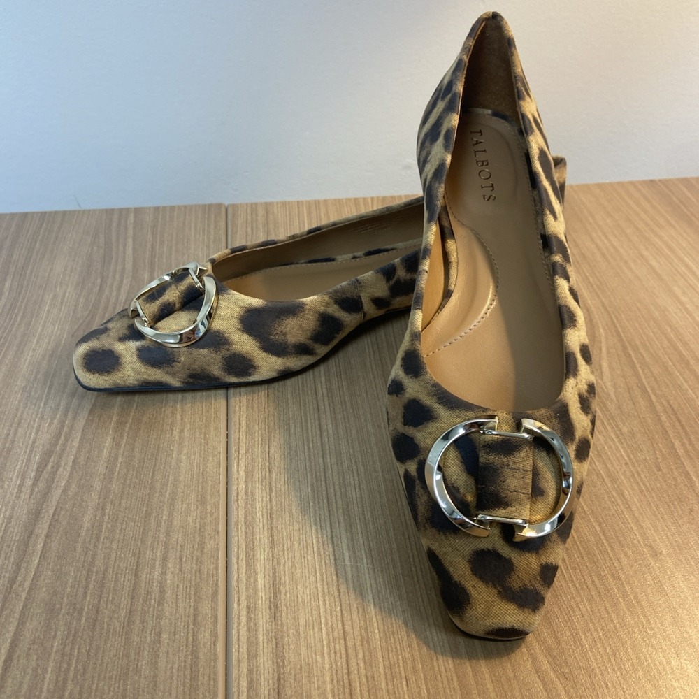New Talbots Whitley Ornament Ballet Flat‎ Leopard Print Cheetah Square Toe 7.5 M